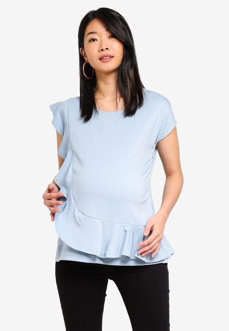 Cap Sleeves Cosette Frill Nursing Top Porcelain Blue Nursing Tops Spring Maternity Maternity Wear Tops