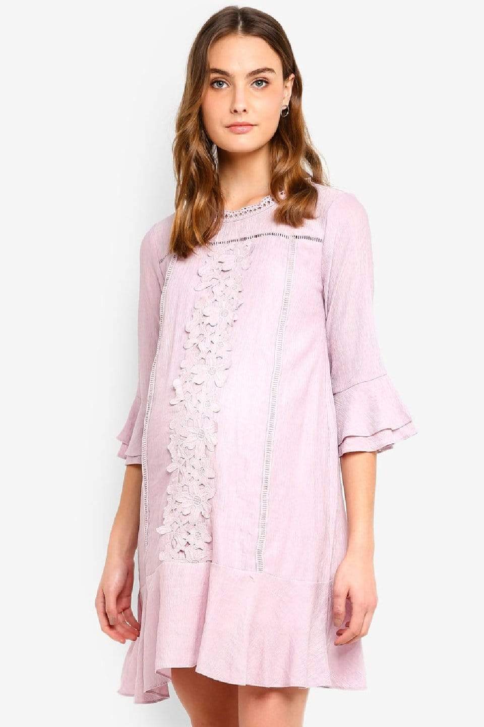 BOVE's Flounce Long Sleeves Chandra Nursing Dress Pink Dresses