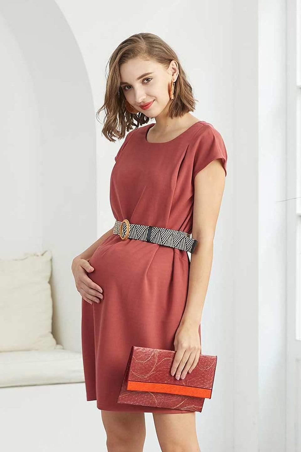 Spring Maternity's Dellen Short Sleeve Nursing Dress Terracotta Dresses