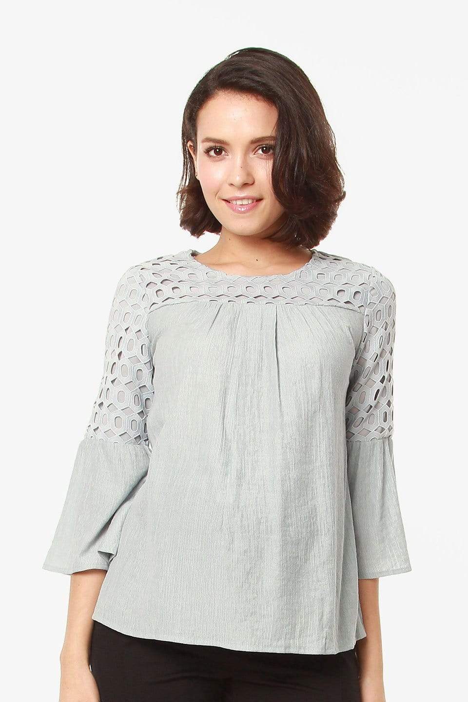 Lace Flounce Sleeves Cardea Nursing Top Grey Maternity Tops Maternity Wear Tops BOVE