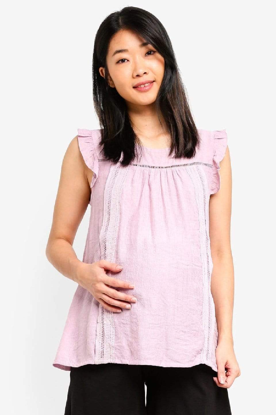 Sleeveless Ruffles Details Cariana Nursing Top Pink Maternity Tops Maternity Wear Tops BOVE