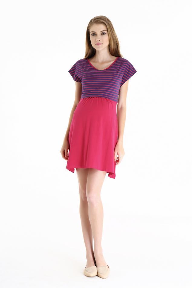 Anisha Red Stripe Cap Sleeve Nursing Dress Nursing Top Maternity Wear