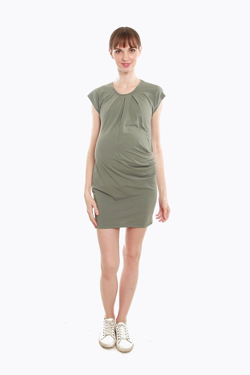 Spring Maternity's Cattee Short Sleeve Nursing Dress Olive Green Dresses