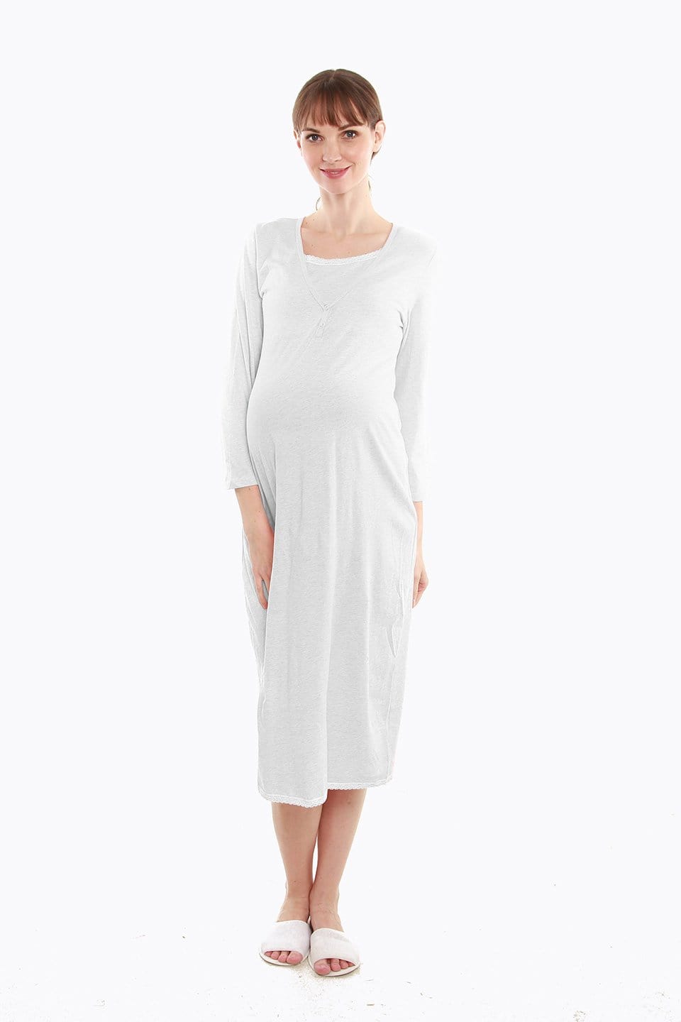 Spring Maternity's Long Sleeved Jessie Maternity and Nursing Gown Hue Grey Intimates & Sleep Wear