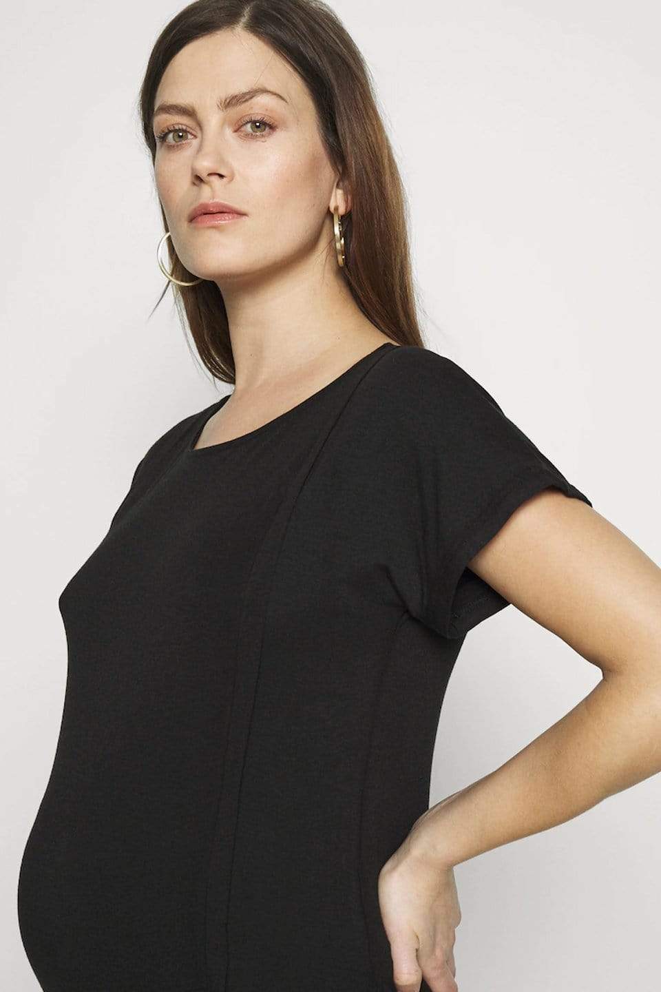 Dervla Bamboo Cotton Short Sleeve Nursing Top Black Maternity Tops Maternity Wear Tops Spring Maternity