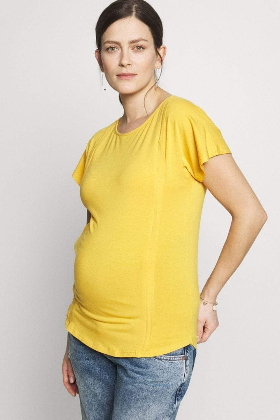 Dervla Bamboo Cotton Short Sleeve Nursing Top Marigold Maternity Tops Maternity Wear Tops Spring Maternity