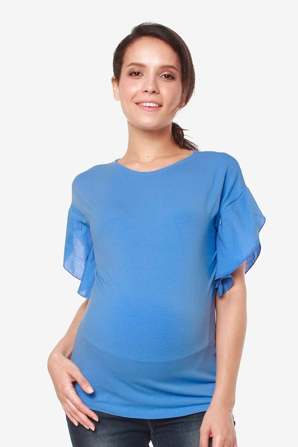 Flutter Sleeves Caela Nursing Top Ocean Maternity Tops Maternity Wear Tops Spring Maternity