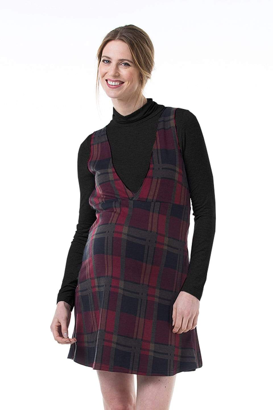 Coralia V-Neck Plaids Maternity Dress Maroon Maternity Tops Maternity Wear Dresses Spring Maternity