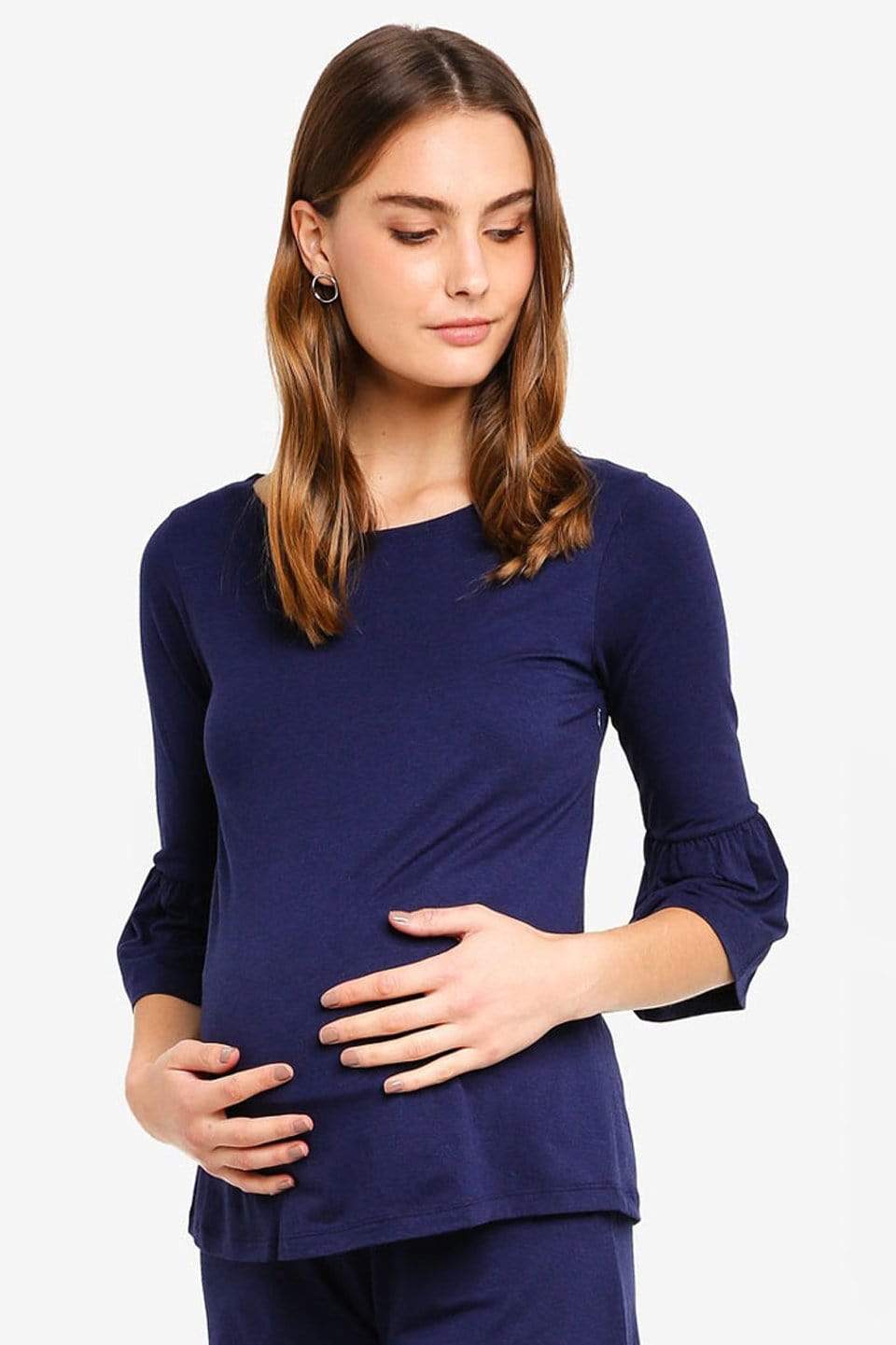 Long Bell Sleeves Aada Nursing Top Navy Maternity Tops Maternity Wear Tops Spring Maternity
