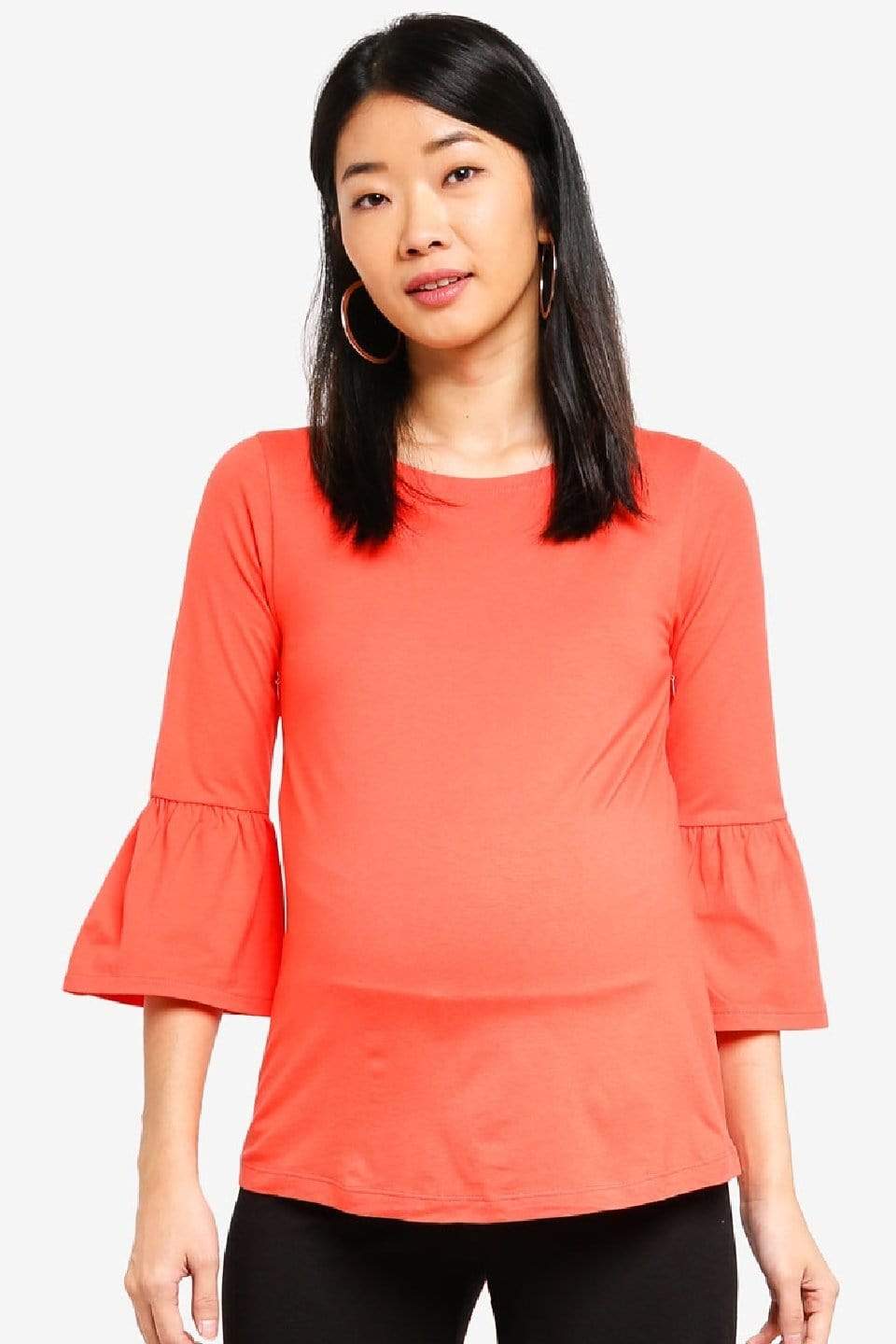 Long Bell Sleeves Aada Nursing Top Coral Maternity Tops Maternity Wear Tops Spring Maternity