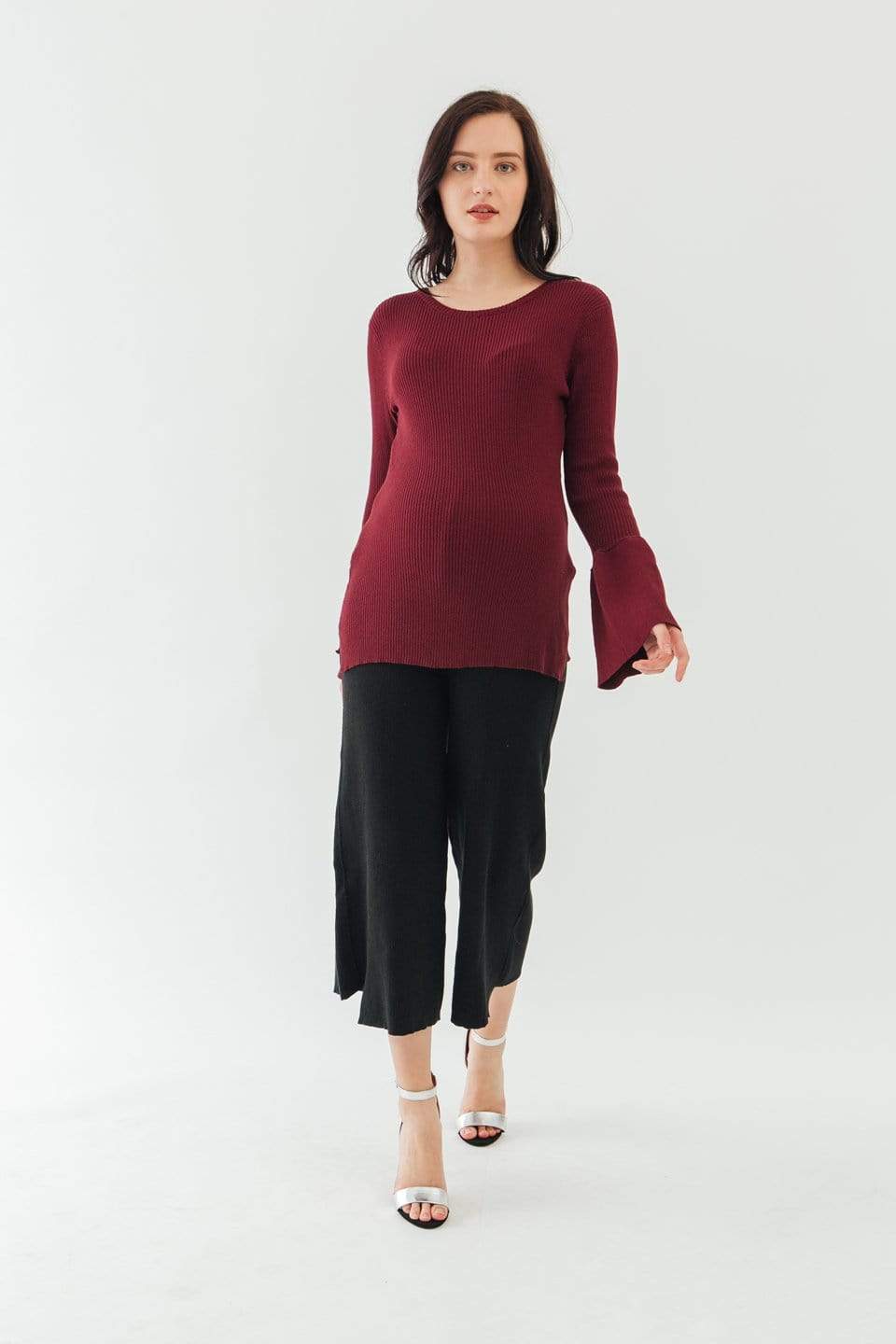 Long Flare Sleeves Derya Sweater Nursing Top Wine Maternity Tops Maternity Wear Tops Spring Maternity