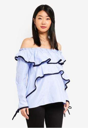 Bove Long Sleeves Davina Off Shoulder Peplum Nursing Top Blue Nursing Tops BOVE Maternity Wear Tops