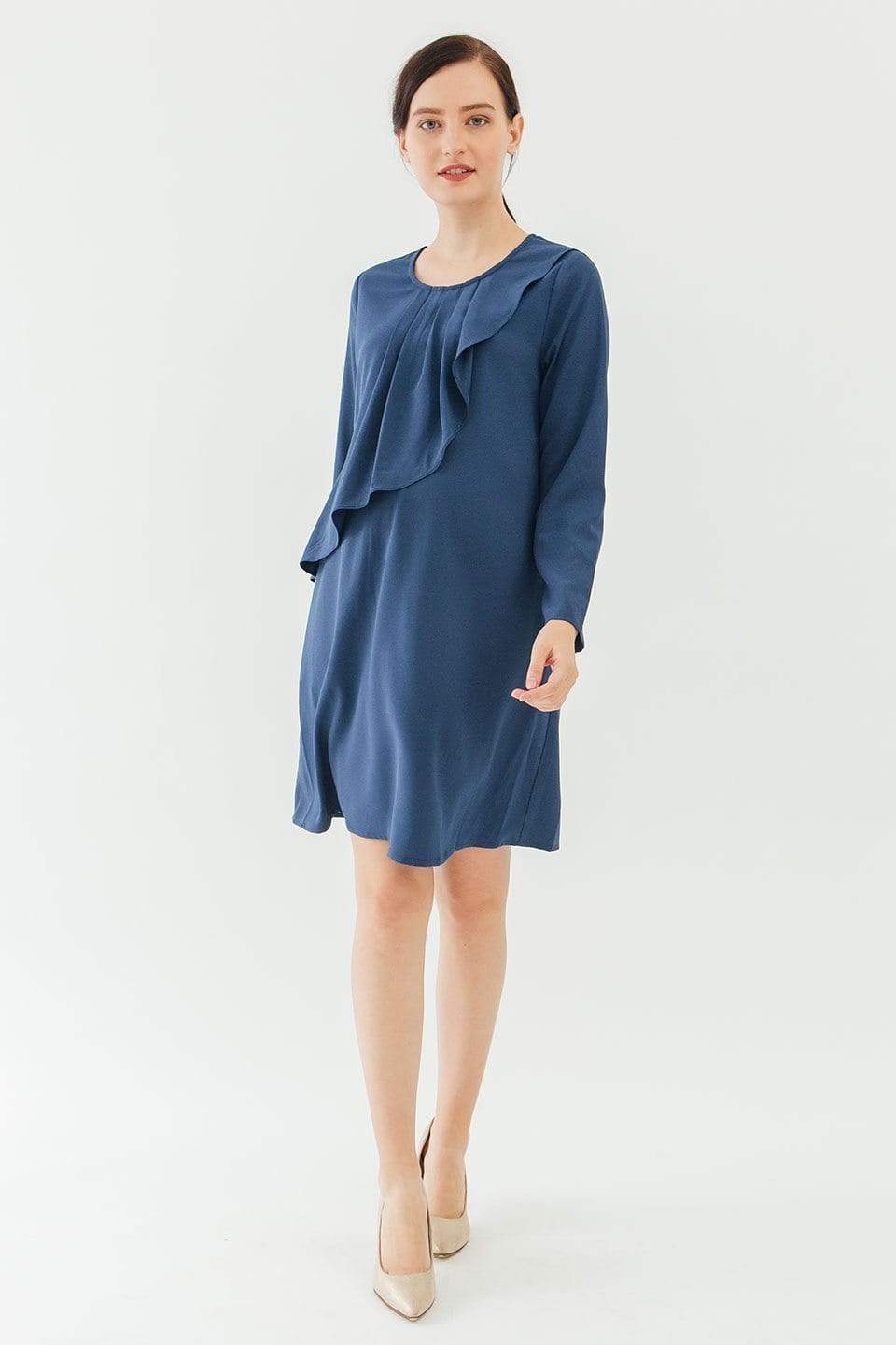 Spring Maternity's Long Sleeves Cory Pleated Dress Peacock | Spring Maternity Dresses