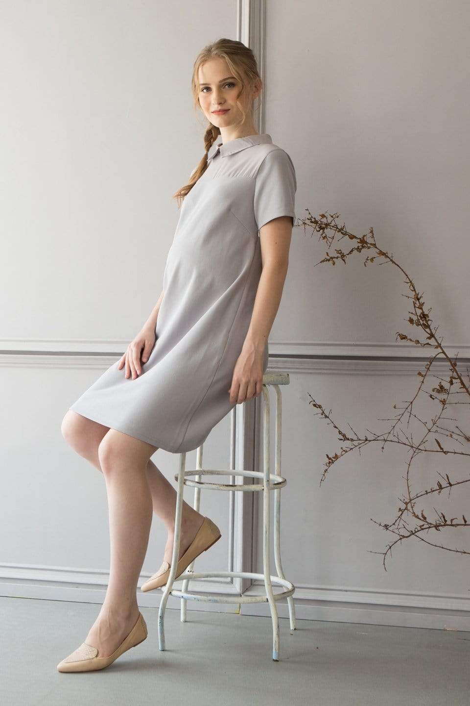 Short Sleeves Yeva Nursing Dress Grey Maternity Tops Maternity Wear Tops Spring Maternity