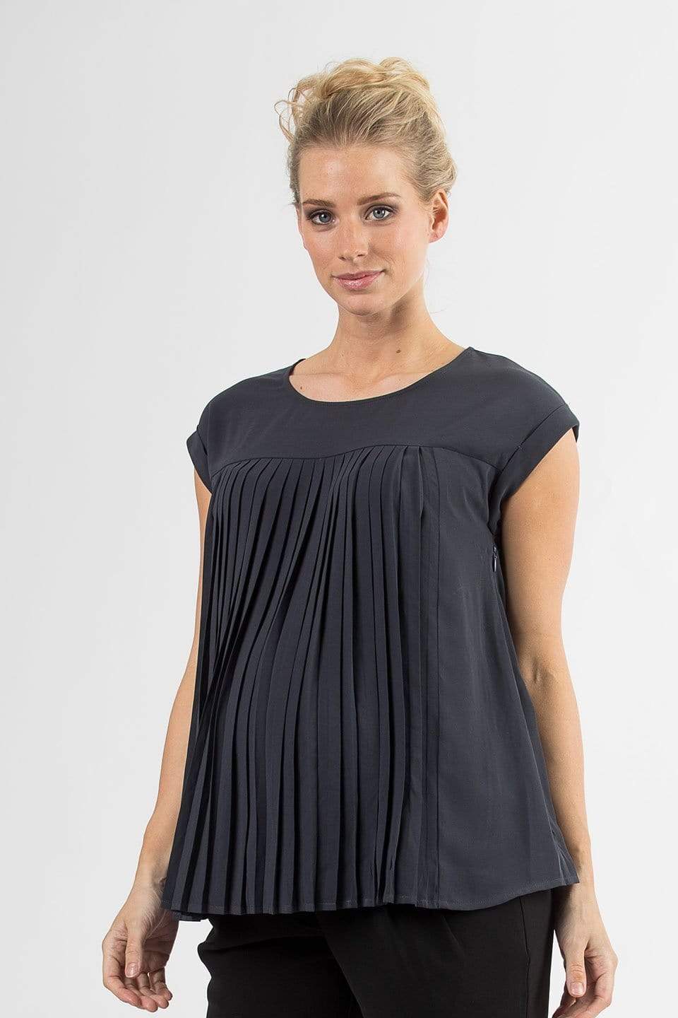 Cap Sleeves Breanne Pleats Nursing Top Dark Grey Nursing Tops BOVE Maternity Wear Tops