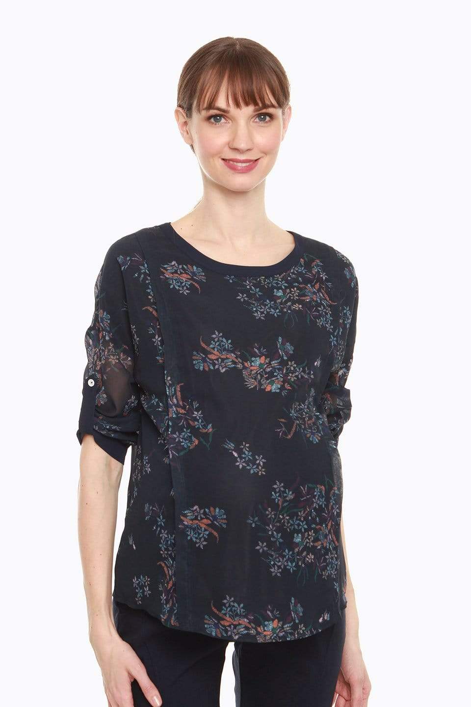 Dagmar 3/4 Sleeve Nursing Top Navy Print Maternity Tops Maternity Wear Tops Spring Maternity