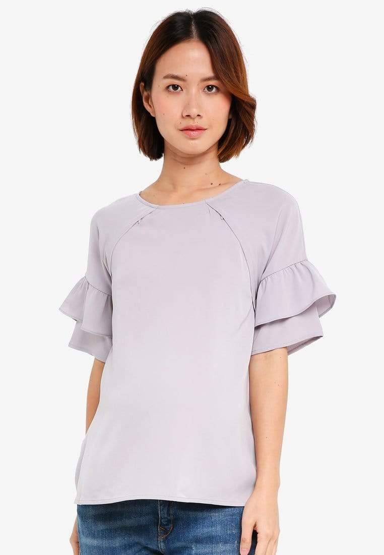 Flare Sleeves Yenny Nursing Top Grey Maternity Tops Maternity Wear Tops Spring Maternity