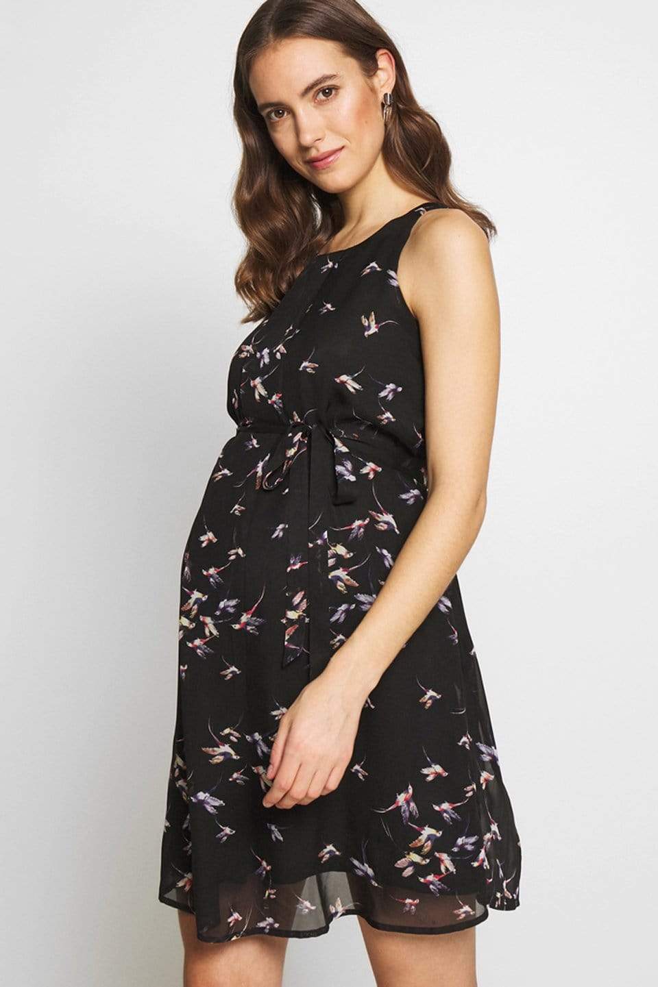Spring Maternity's Carmene Printed Sleeveless Nursing Dress Black Print Dresses