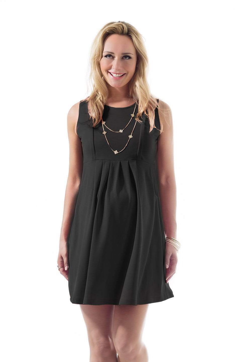 Spring Maternity's Colleen Pleat Black Sleeveless Nursing Dress Dresses