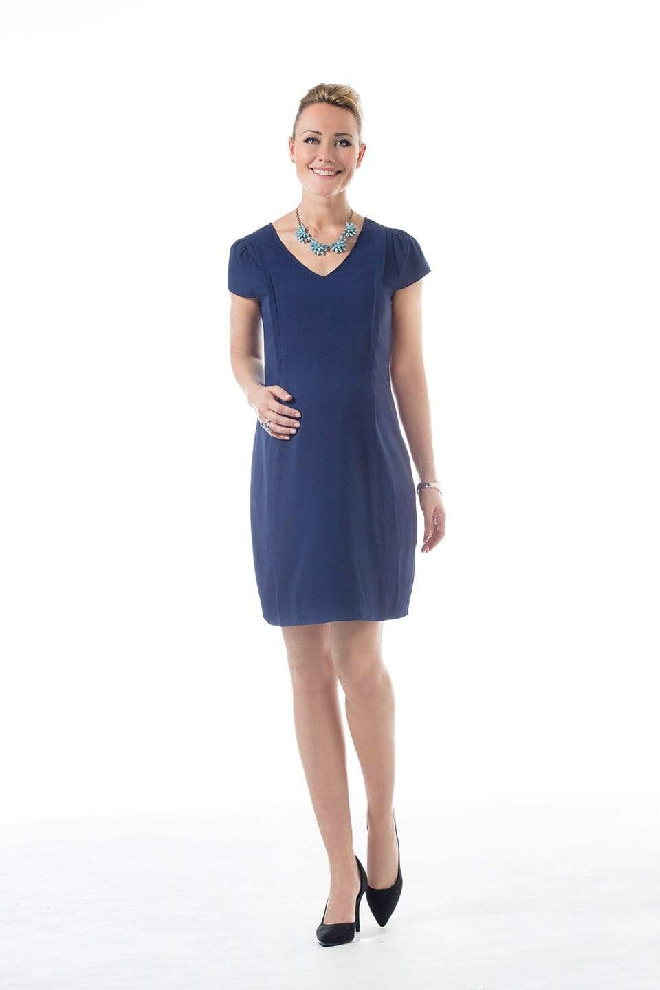 Spring Maternity's Candela V-Neck Dress Blue Riverside Dresses
