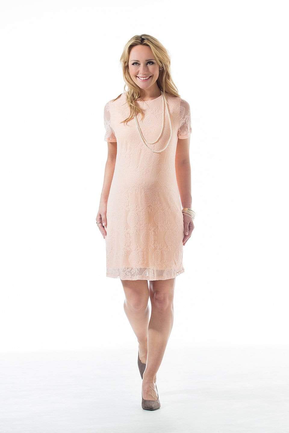 Spring Maternity's Catriona Full Lace Dress Peach Dresses