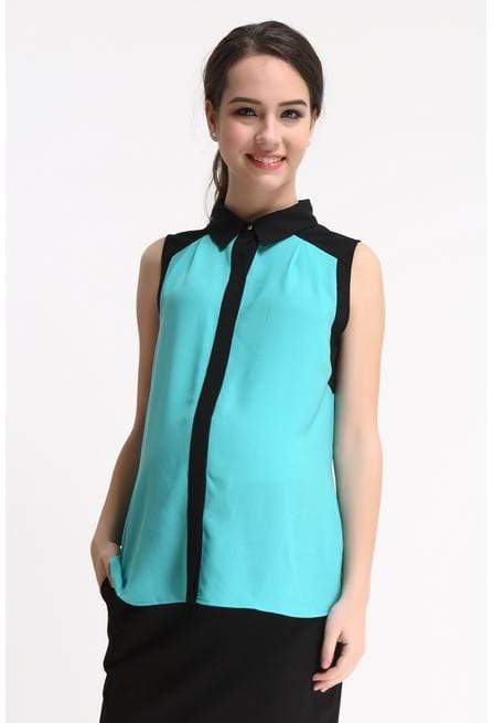 Ella Color Contrast Sleeveless Maternity Top Turquoise Maternity Tops Maternity Wear Tops Spring Maternity