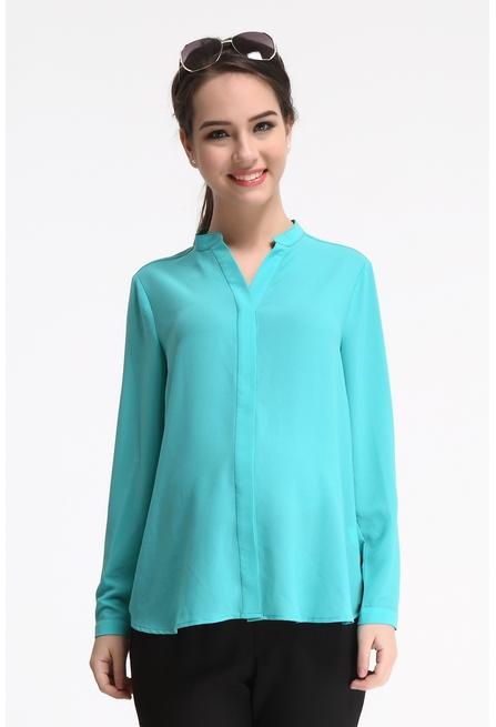 Eve Mandarin Collar Long Sleeve Maternity Top Turquoise Maternity Tops Maternity Wear Tops Spring Maternity