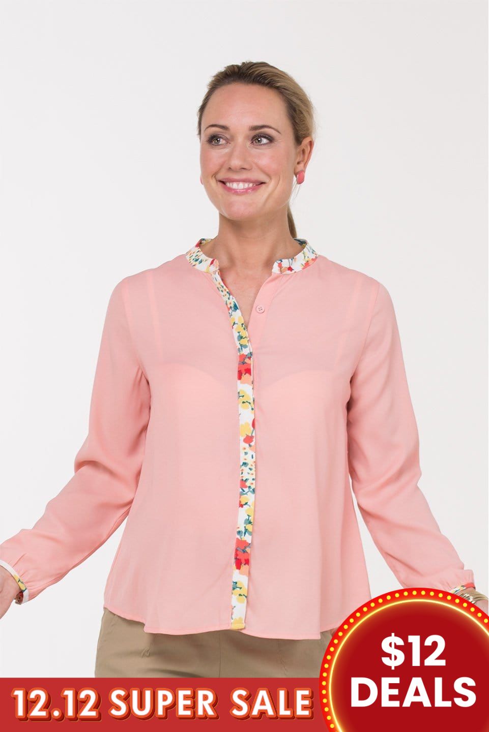 Blaise Mandarin Collar Top Pink Nursing Tops Spring Maternity Maternity Wear Tops