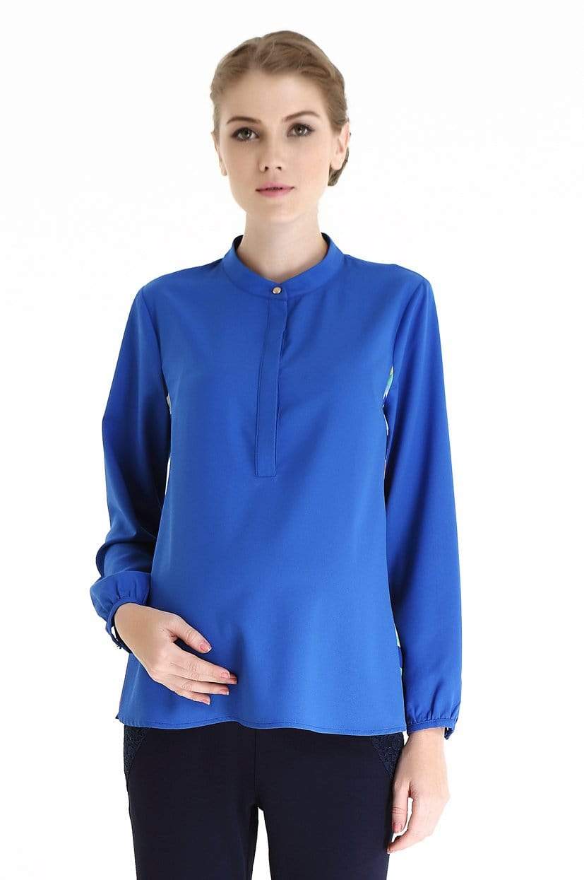 Cora Princess Line Long Sleeve Blouse Blue Print Maternity Tops Maternity Wear Tops Spring Maternity