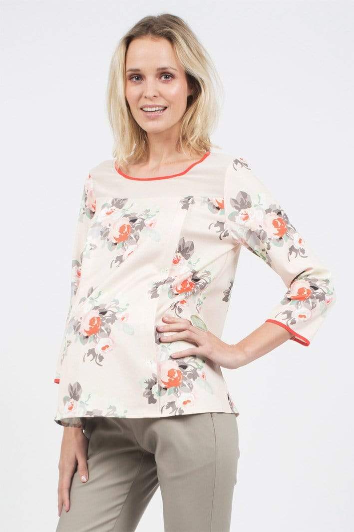 Belen Printed Long Sleeve Nursing Top Peach Floral