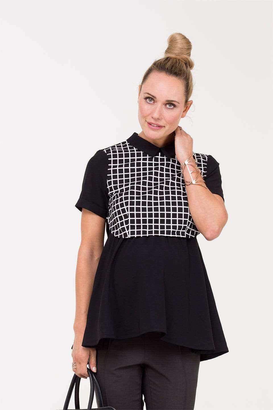 Bettina Empire Short Sleeve Tunic D. Grey Nursing Tops Spring Maternity Maternity Wear Tops