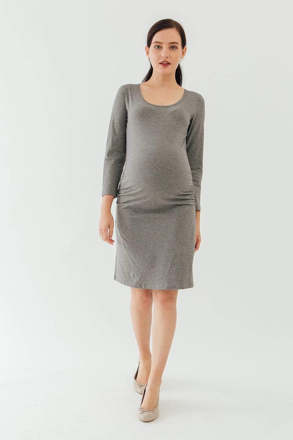 BOVE's Long Sleeve Charmaine Round Neck Mozzie Maternity Clothes Charcoal Dresses