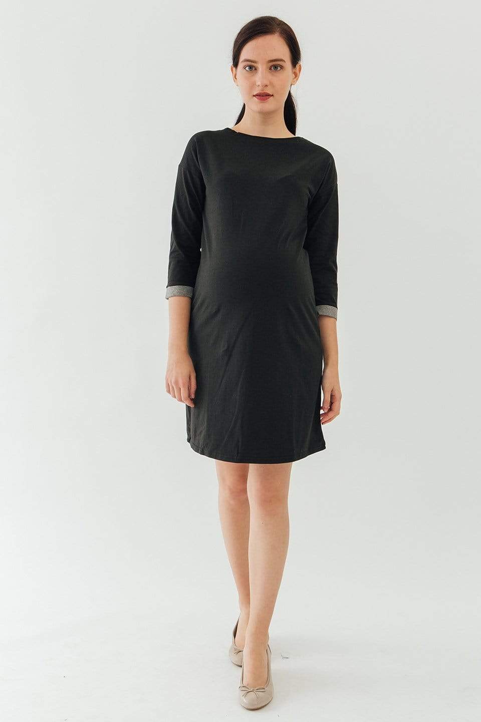 BOVE's Knitted Long Sleeve Charna Broad Neck Mozzie Maternity Clothes Black Dresses