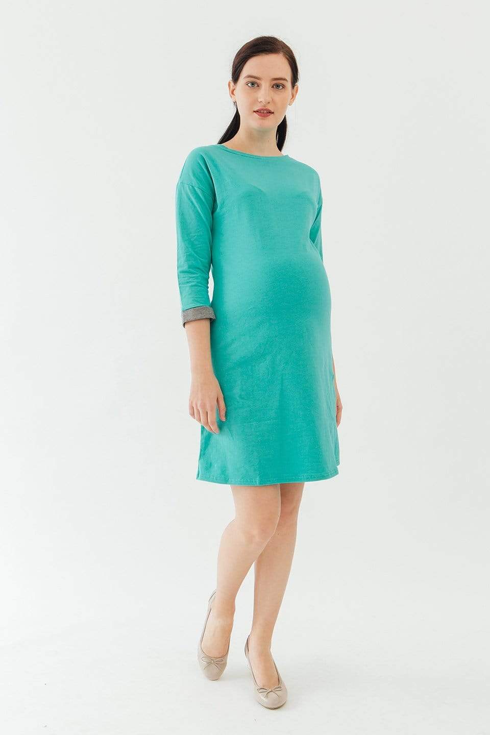 BOVE's Knitted Long Sleeve Charna Broad Neck Mozzie Maternity Clothes Dresses