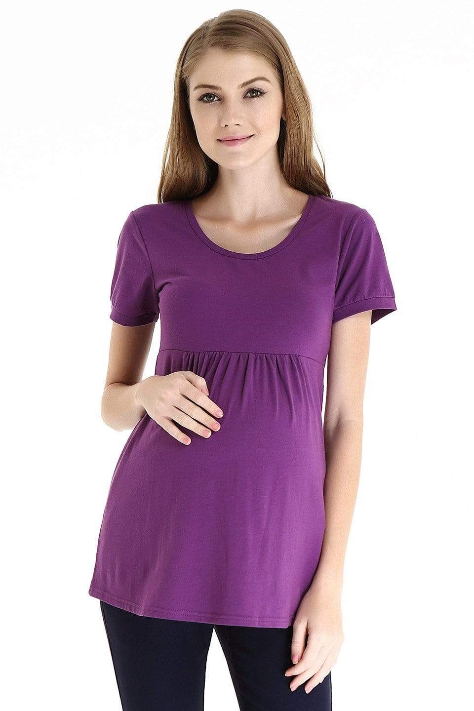Empire Cotton Spandex Short Sleeve Top Purple Maternity Tops Maternity Wear Tops Spring Maternity