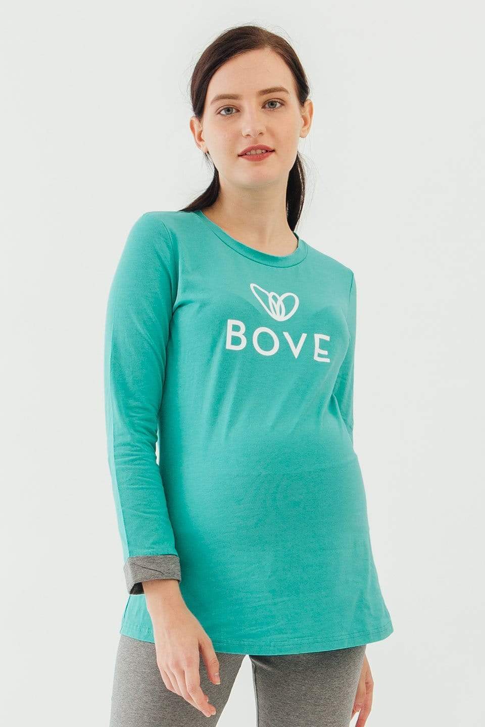 Long Sleeve Chiara Round Neck Mozzie Maternity Top Ceramic Maternity Tops Maternity Wear Tops BOVE