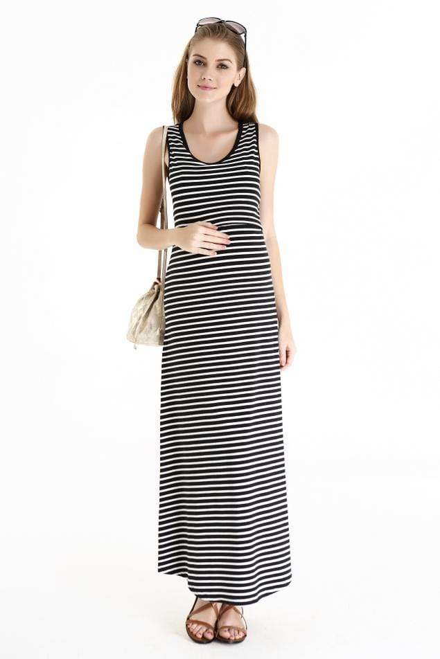 Spring Maternity's Amelia Maxi Dress Black Stripe Dresses