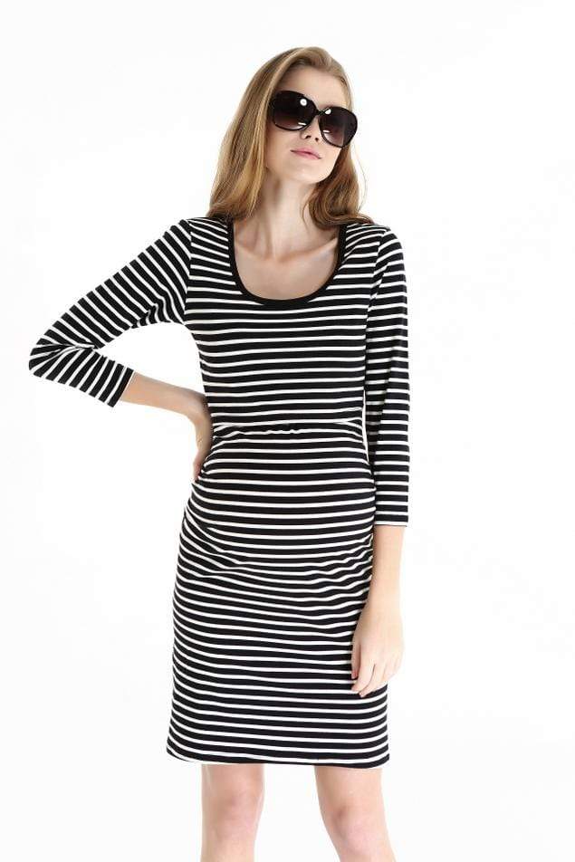 Angelina Black Stripe Long Sleeve Nursing Dress Nursing Top Maternity Wear