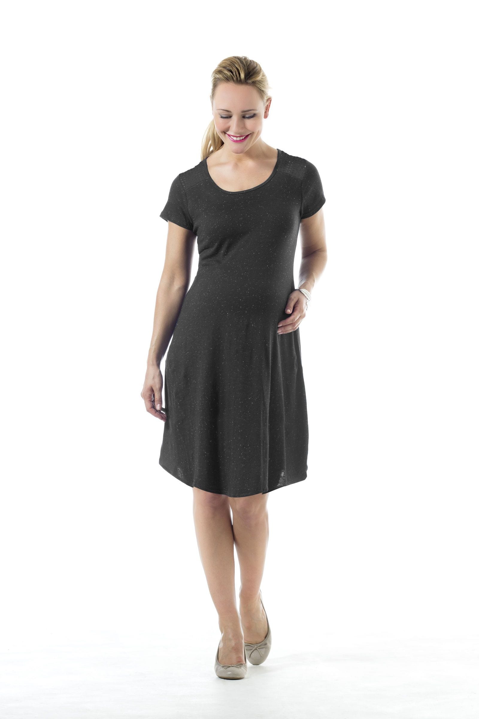 Spring Maternity's Short Sleeve Cerulean Nursing Dress Dark Grey Dresses
