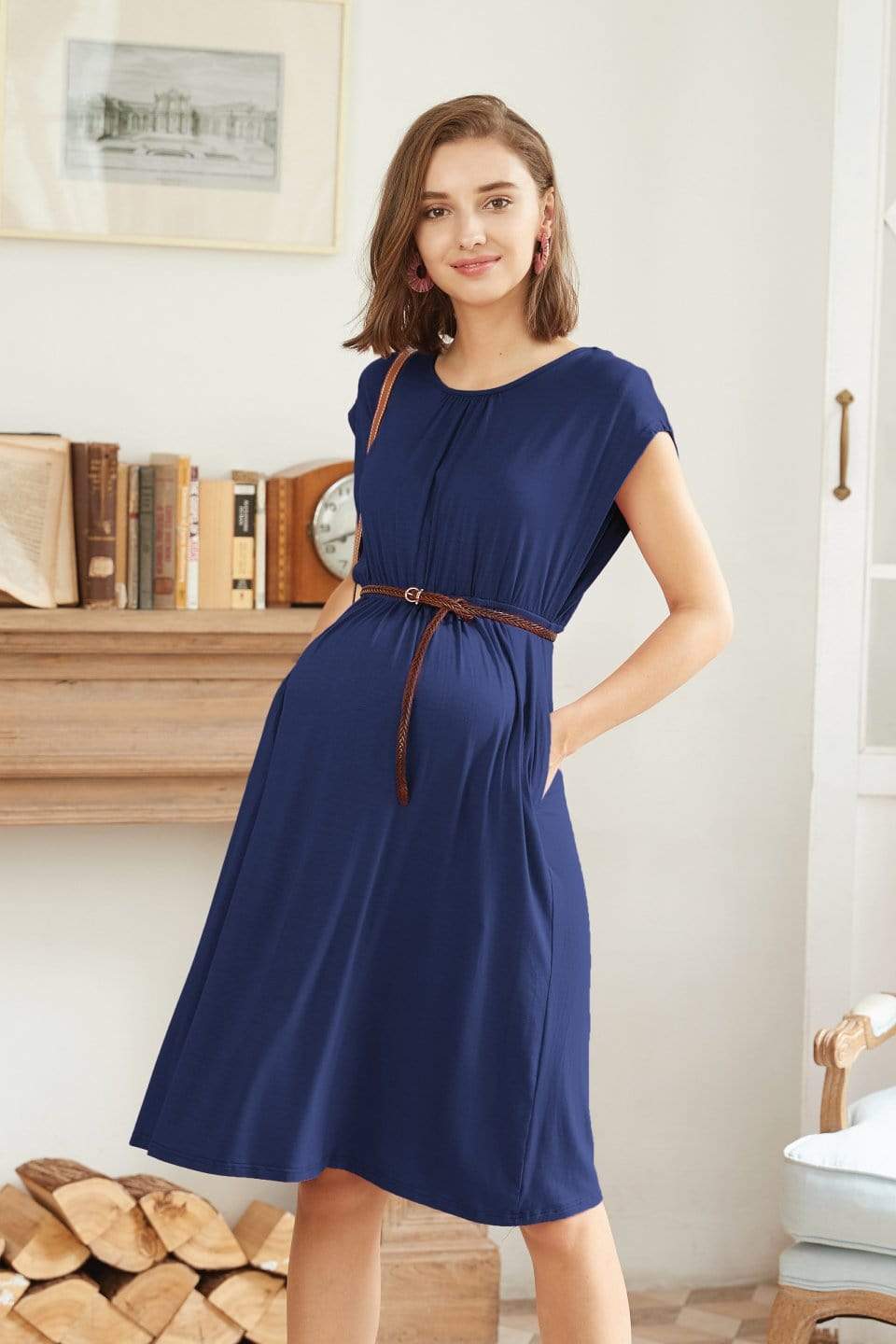 Spring Maternity's Deryn Bamboo Cotton Nursing Dress Navy Dresses