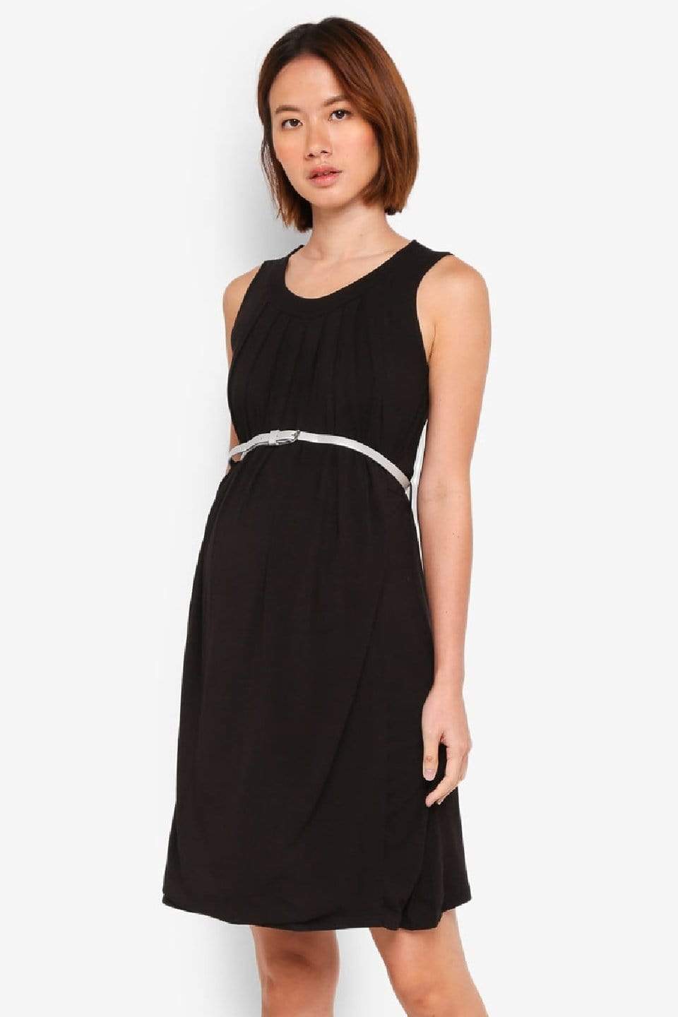 Spring Maternity's Live Pleat Bamboo Cotton Sleeveless Nursing Dress Black Dresses