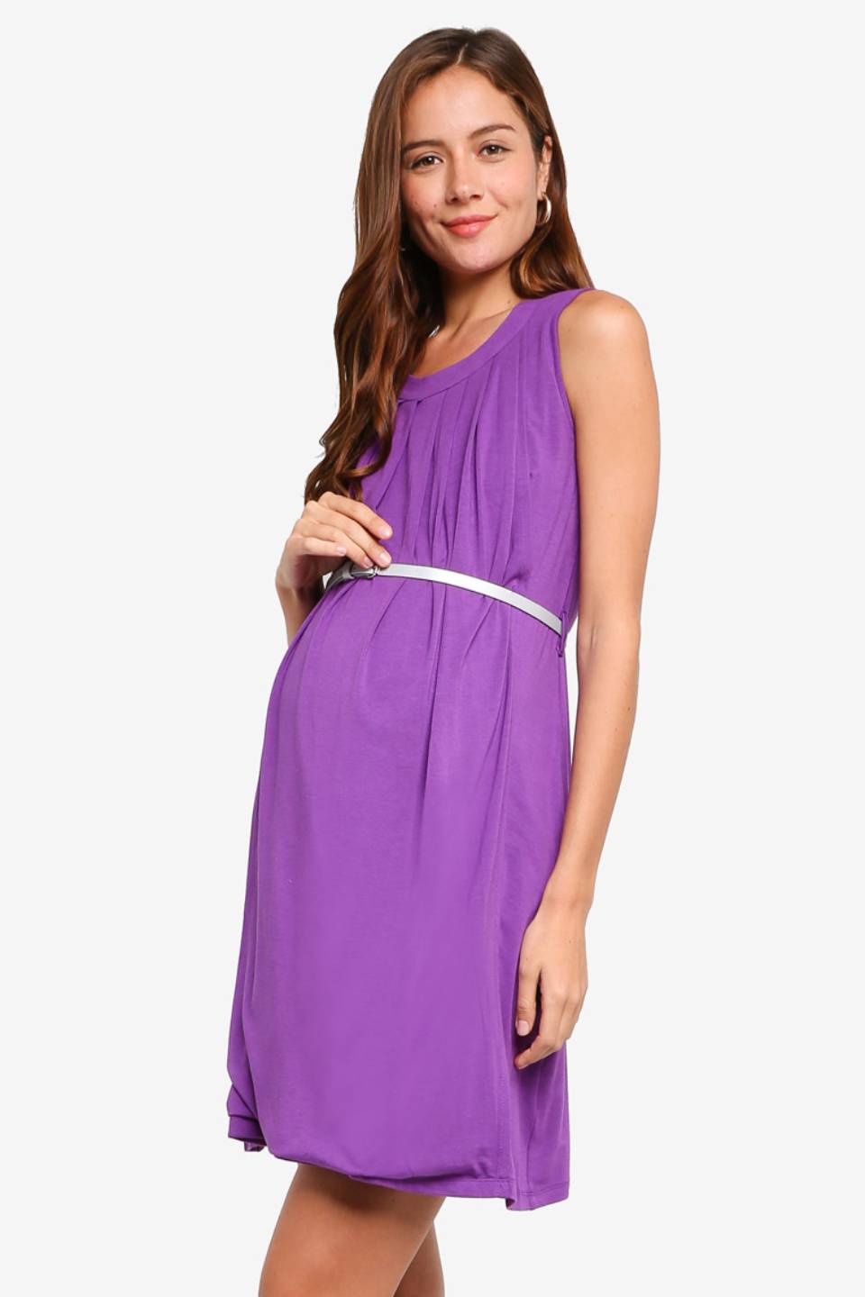 Spring Maternity's Live Pleat Bamboo Cotton Sleeveless Nursing Dress Eggplant Dresses