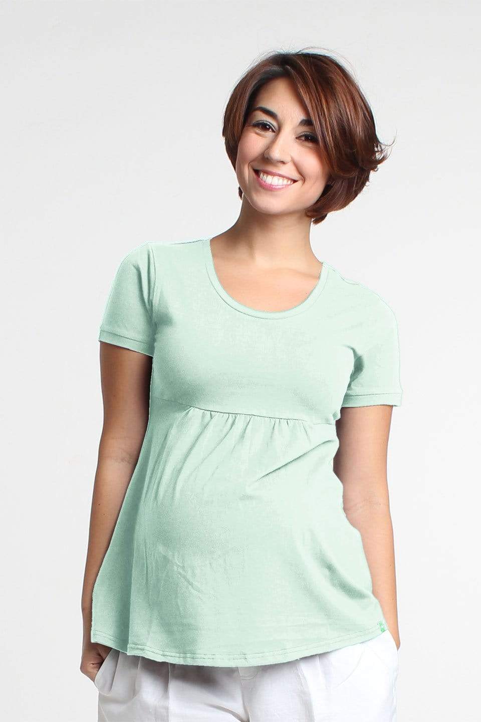 Esther Round Neck Empire Line Short Sleeve Tee Mint Maternity Tops Maternity Wear Tops Spring Maternity