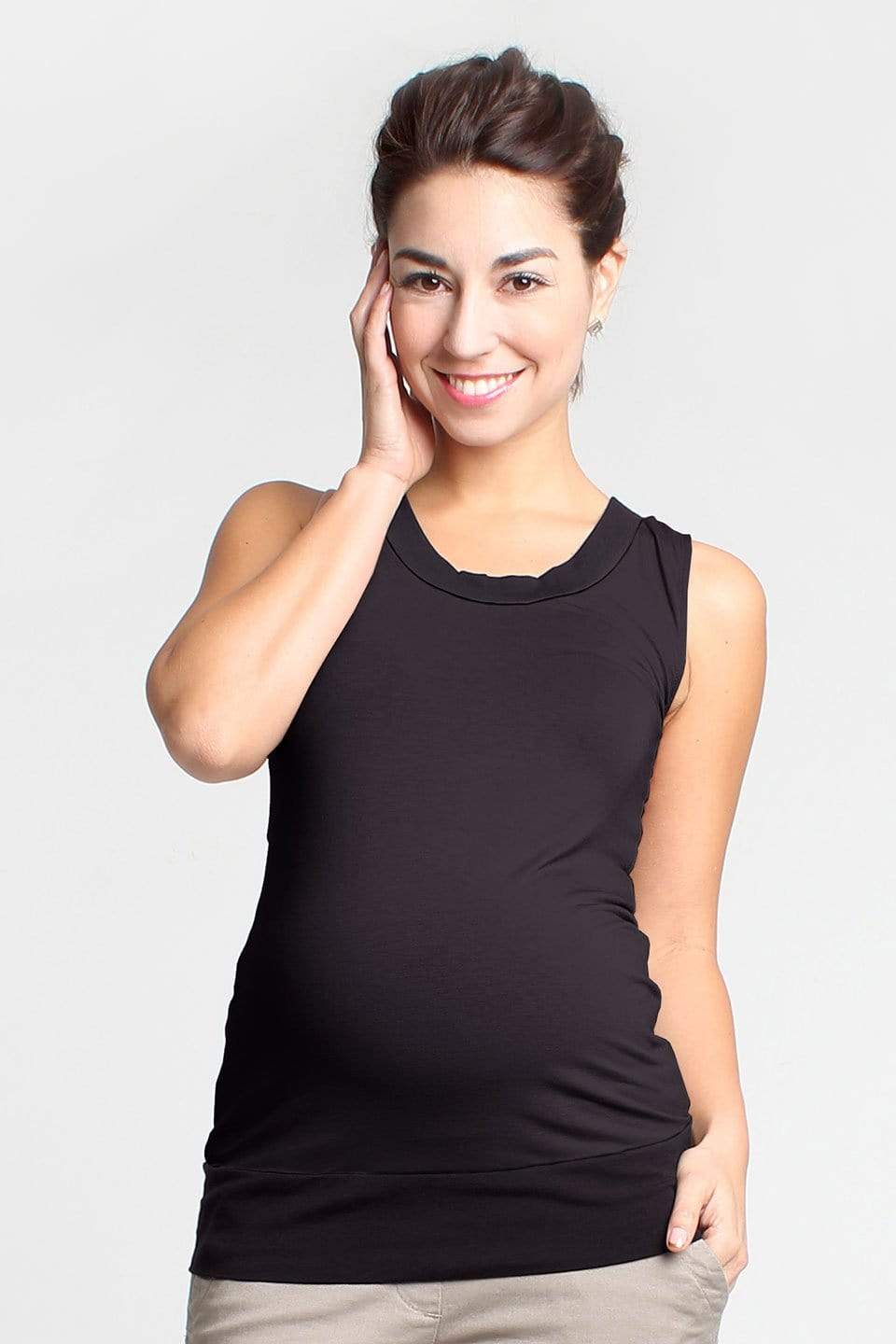 Knitted Sleeveless Casey Contrast Bamboo Maternity Top Black Maternity Tops Maternity Wear Tops Spring Maternity