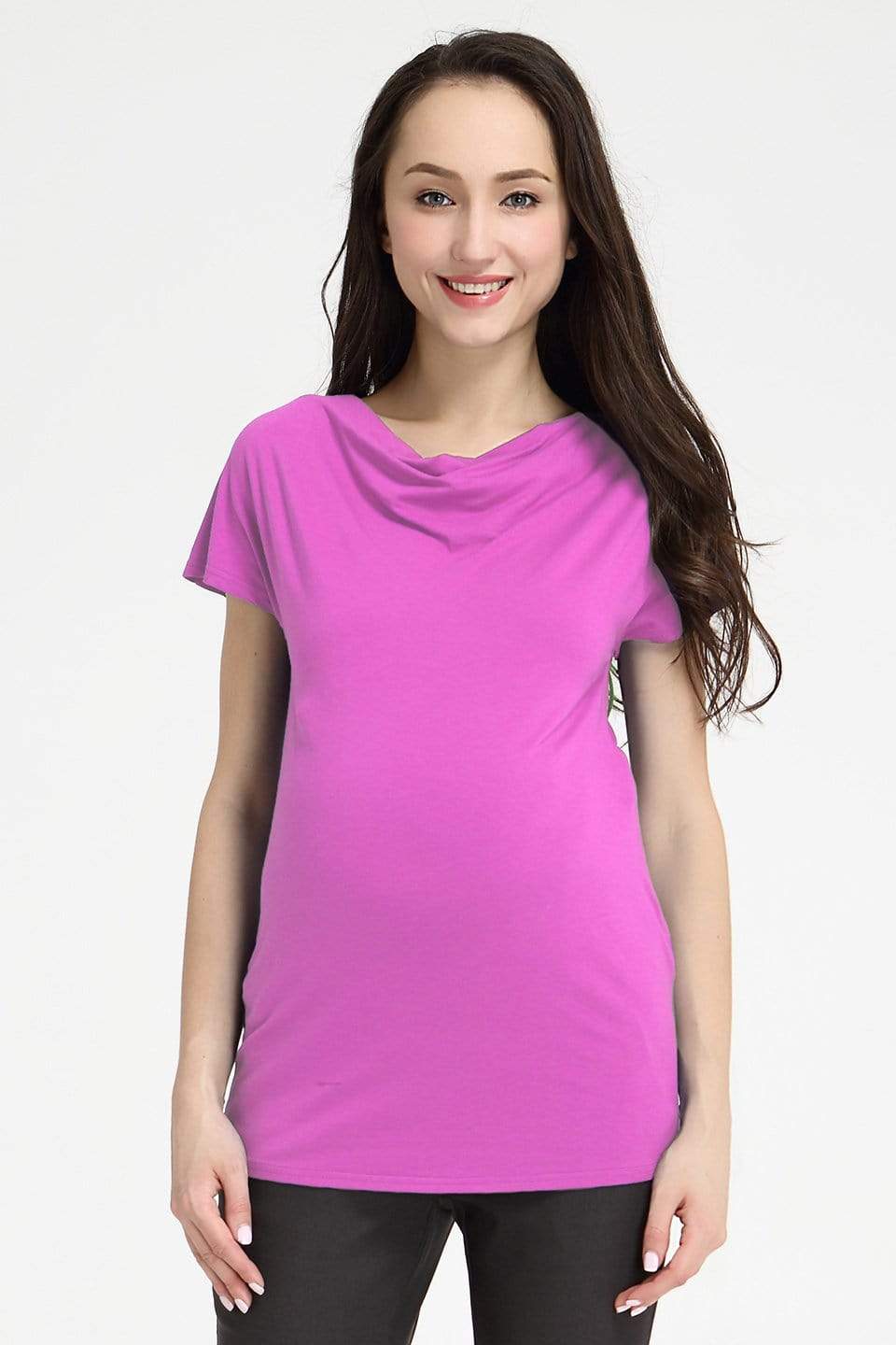 Posy Cowl Bamboo Cotton Short Sleeve Tee Purple Orchid Maternity Tops Maternity Wear Tops Spring Maternity