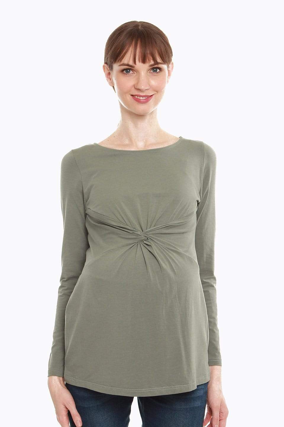 Darby Bamboo Cotton Long Sleeve Nursing Top Olive Green Maternity Tops Maternity Wear Tops Spring Maternity