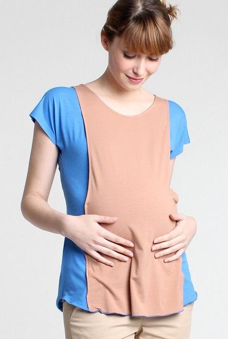 Caitlin Contrast Bamboo Nursing Top Blue Nursing Tops Spring Maternity Maternity Wear Tops