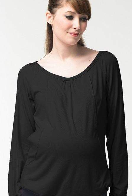 Valma Gather Bamboo Cotton Long Sleeve Nursing Nursing Top Black Maternity Tops Maternity Wear Tops Spring Maternity