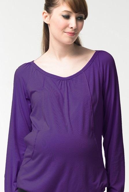 Valma Gather Bamboo Cotton Long Sleeve Nursing Top Purple Maternity Tops Maternity Wear Tops Spring Maternity