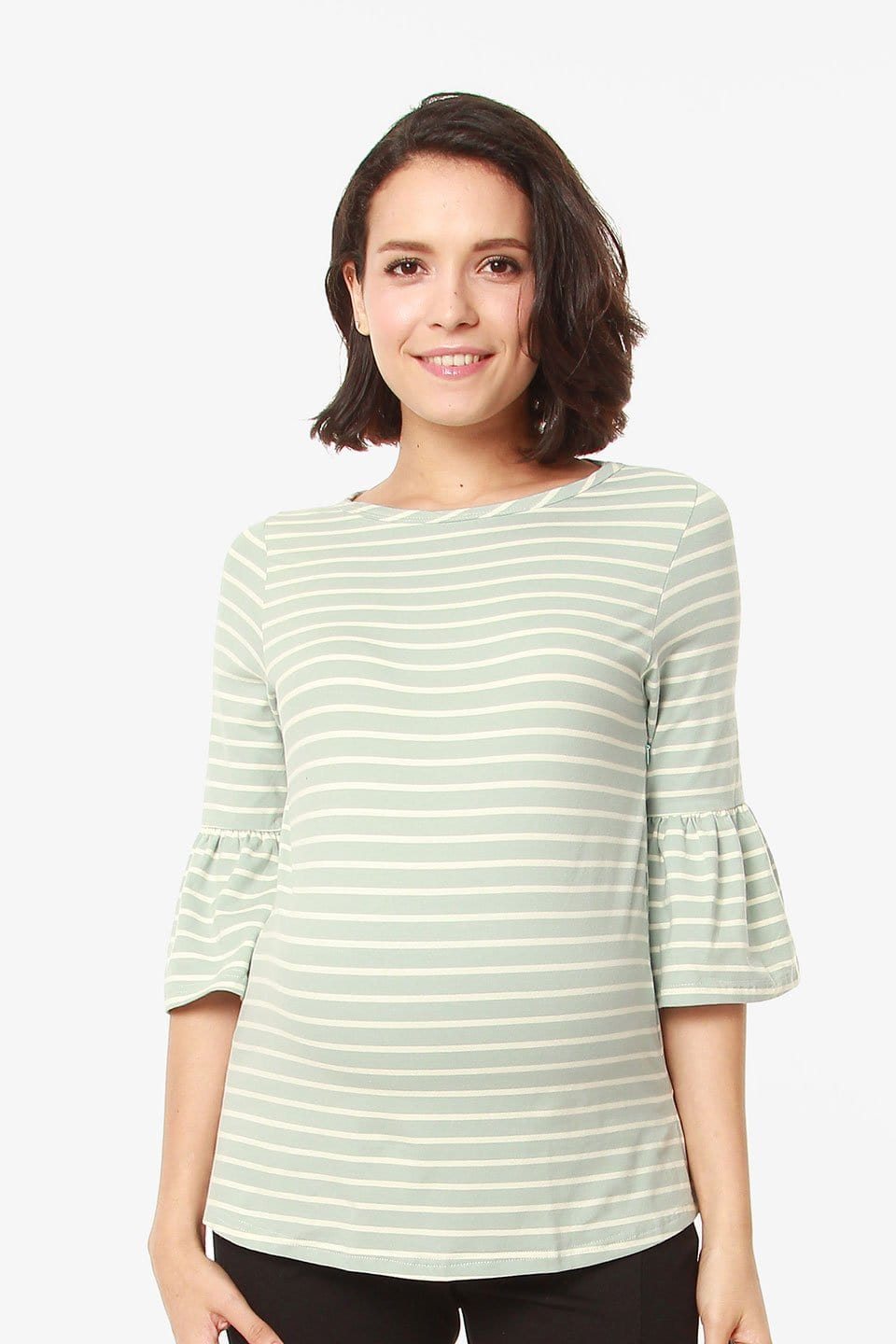 Flounce Sleeves Calynn Mint Stripes Nursing Top Maternity Tops Maternity Wear Tops Spring Maternity